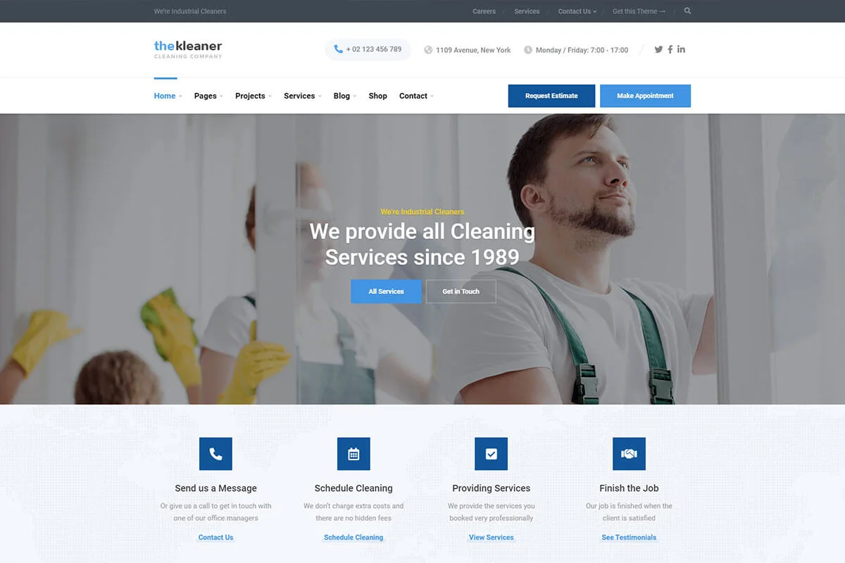 servicios de limpieza tema de WordPress