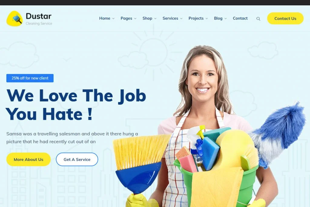 Dustar - Tema de WordPress para servicios de limpieza
