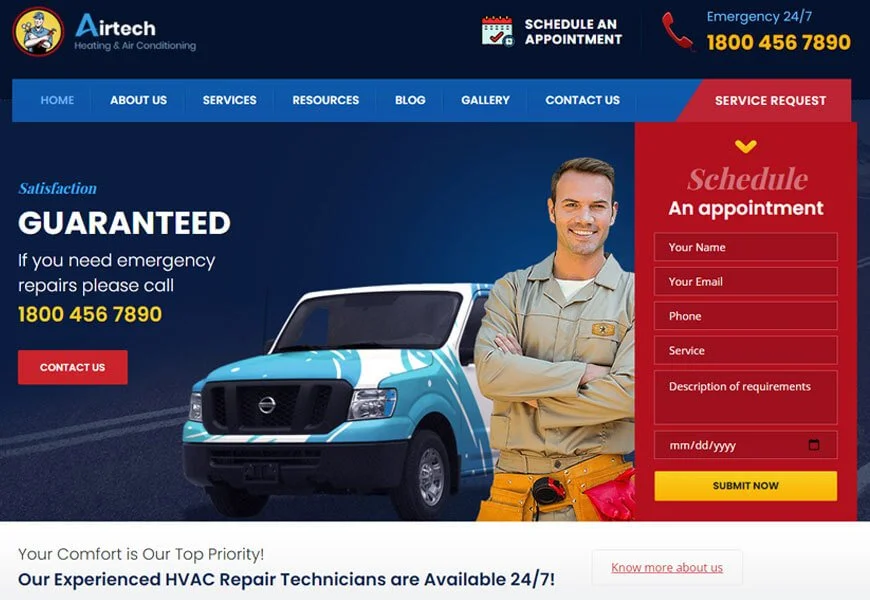 Airtech adalah tema serbaguna untuk tukang ledeng, atap, dan membangun tema WordPress