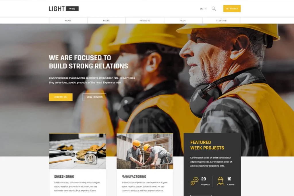 otra de las mejores plantillas de sitios web de empresas de construcción