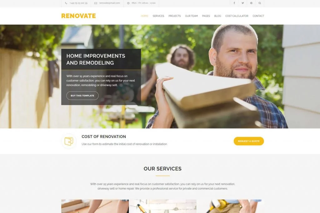 renovar las plantillas de sitio web del servicio de construcción
