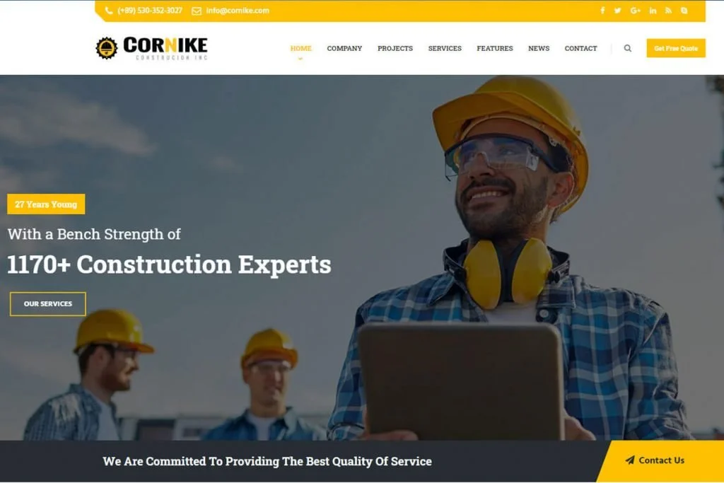 Cornike es una de las plantillas de sitios web de construcción de edificios HTML más profesionales