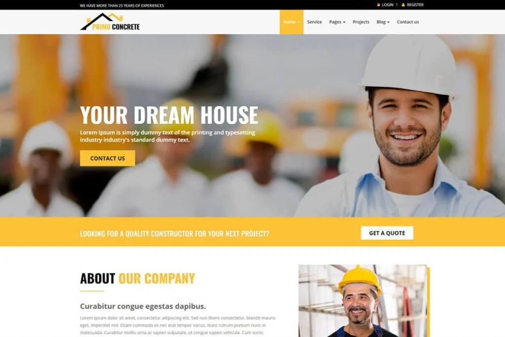 Plantillas de sitio web de construcción de edificios primo