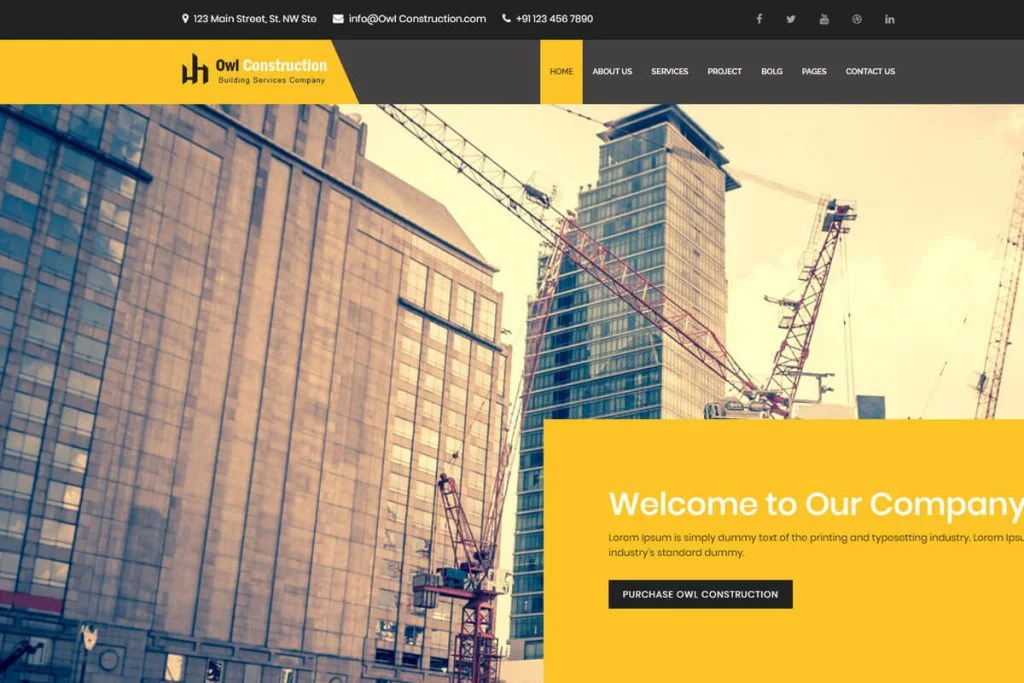 Owl Construction es una plantilla de construcción y negocios.