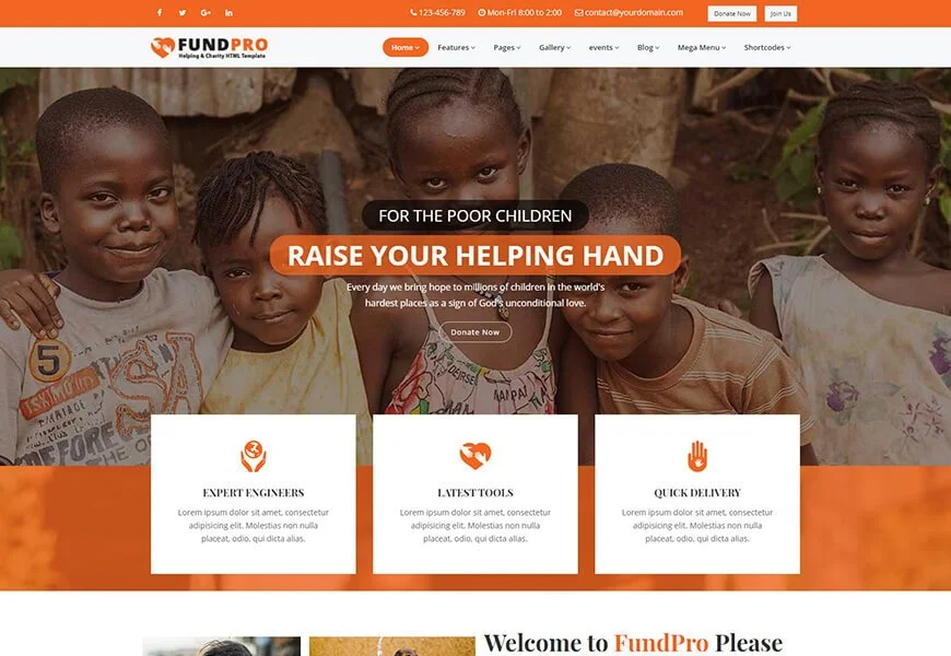 Fundpro - plantilla de sitio web de confianza
