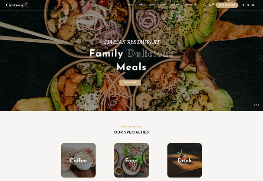 Cantina este una dintre cele mai excepționale teme WordPress pentru restaurante