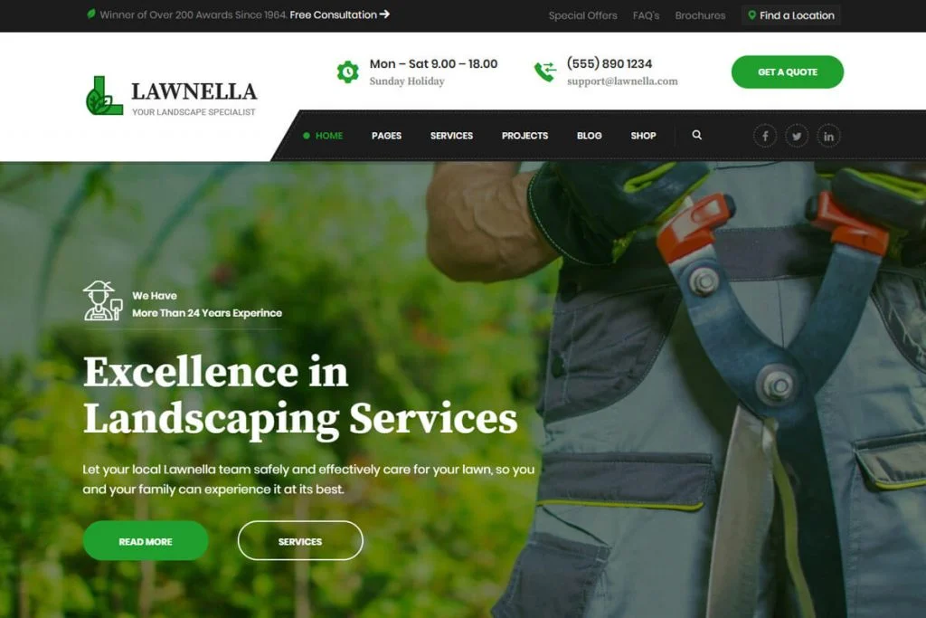 Lawnella este unul dintre cele mai bune șabloane de site-uri web de grădinărit