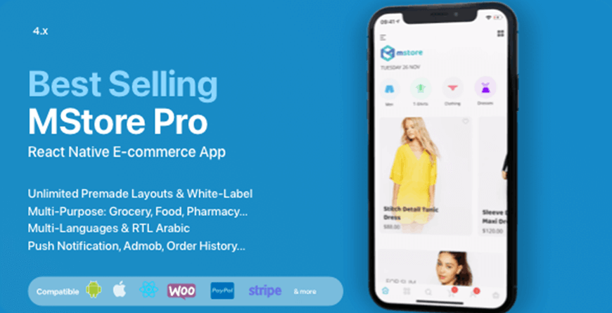 MStore Pro - Modèle d'application native React