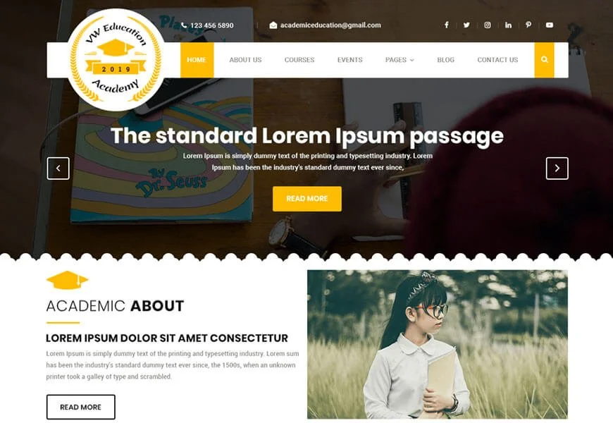 Tema wordpress dell'accademia di istruzione VW