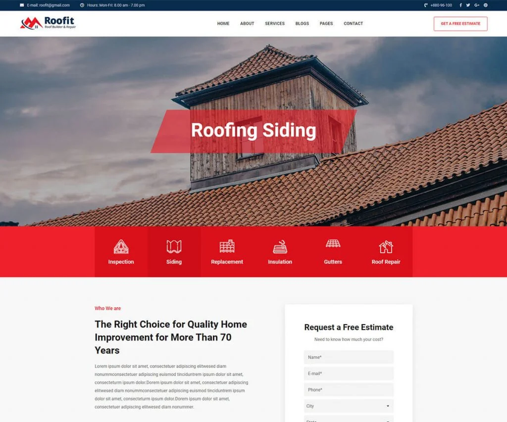 Modèle de site Web de toiture