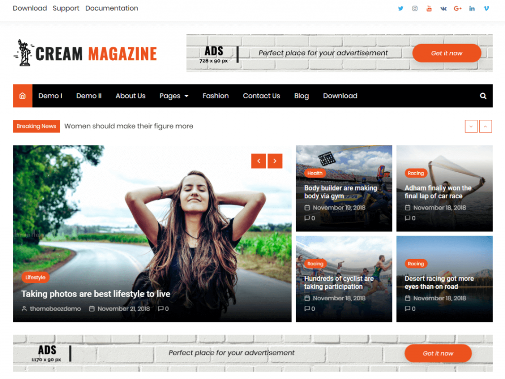 Revista Cream: Tema da revista WordPress