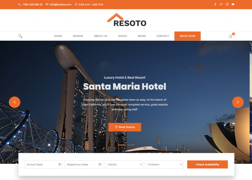 Resoto:ホテルとリゾートのための最高の無料のWordPressテーマ