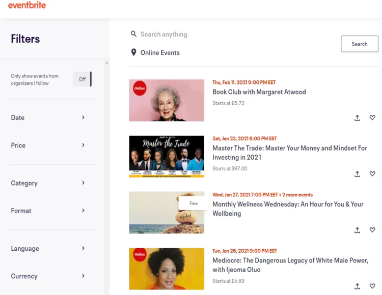 Contoh situs web direktori acara.