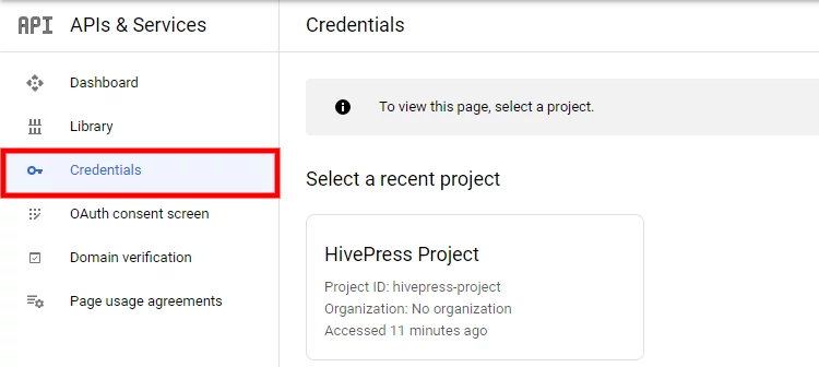 Creación de una clave API.