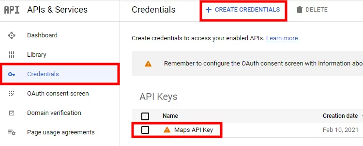 Ejemplo de cómo crear una API Key.