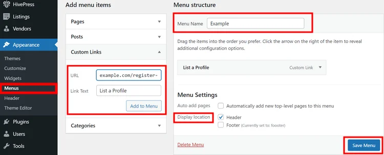 Adăugarea unui nou meniu în tabloul de bord WordPress.