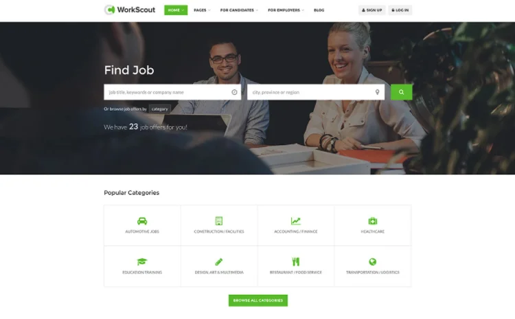 WorkScout, ein WordPress-Thema für Jobbörsen.