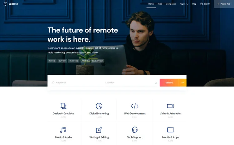 JobHive, ein leichtes und übersichtliches WordPress-Thema für Jobbörsen.