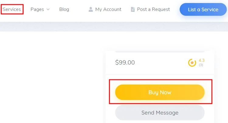 Ejemplo de cómo comprar un servicio en el mercado peer-to-peer.