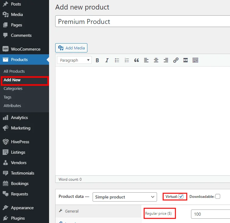 Agregar un producto premium de WooCommerce.