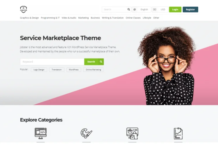 Jobster, motyw WordPress dla rynku usług.