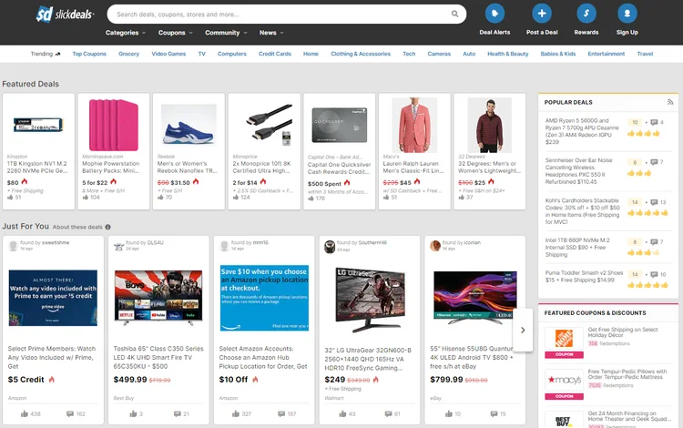 Site-ul cu cupoane Slickdeals.