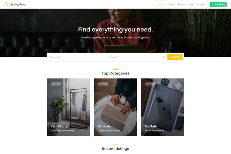 ListingHive, ein kostenloses Kleinanzeigen-WordPress-Theme.