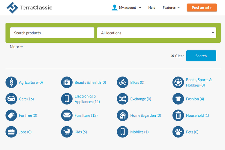 TerraClassic, ein kostenloses WordPress-Theme für Kleinanzeigen.