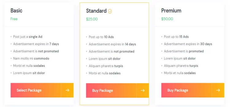 Monetice un sitio web de anuncios clasificados vendiendo paquetes de anuncios.