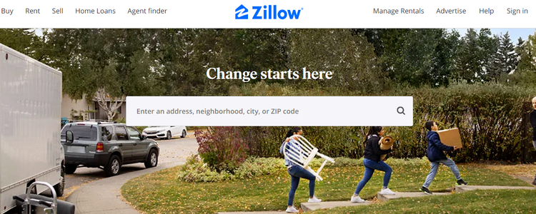 Página de inicio de Zillow.