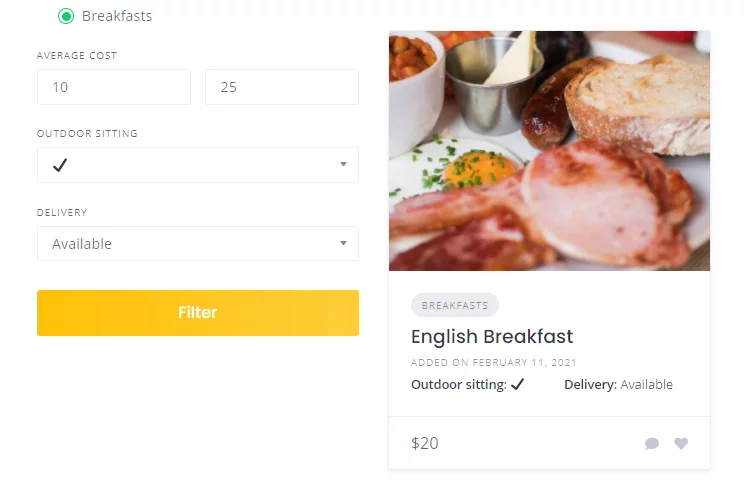 Un ejemplo de una lista de directorio de restaurantes.