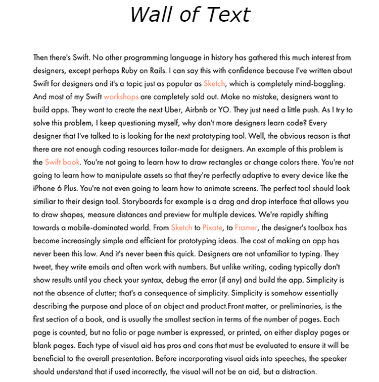 Ejemplo de un muro de texto.