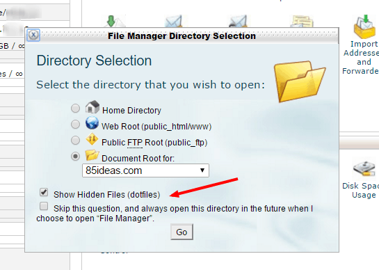 cPanel file nascosti