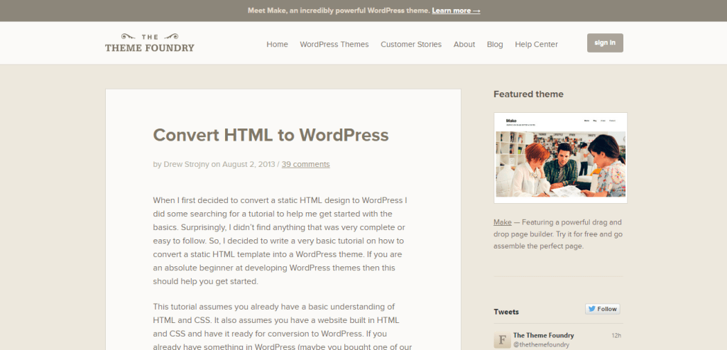 Преобразование HTML в WordPress Theme Foundry
