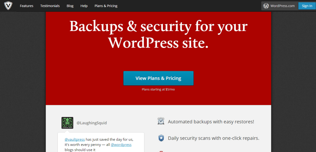Backup e sicurezza di VaultPress