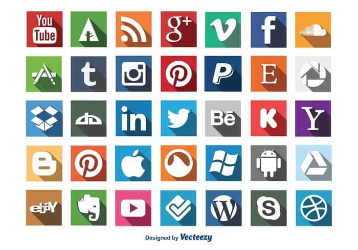 Social Media-Langschatten-Icon-Set