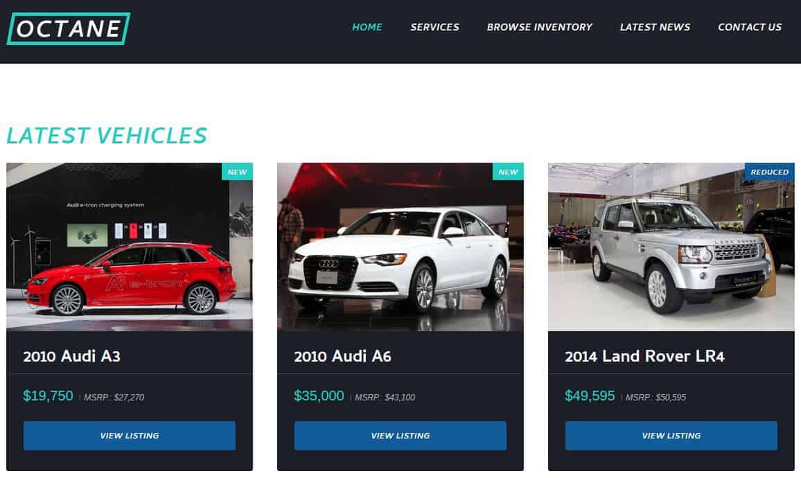 Tema de WordPress para concesionario de automóviles Octane
