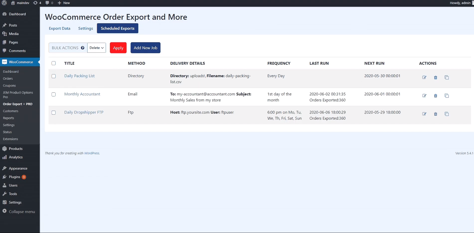 WooCommerce กำหนดการส่งออก