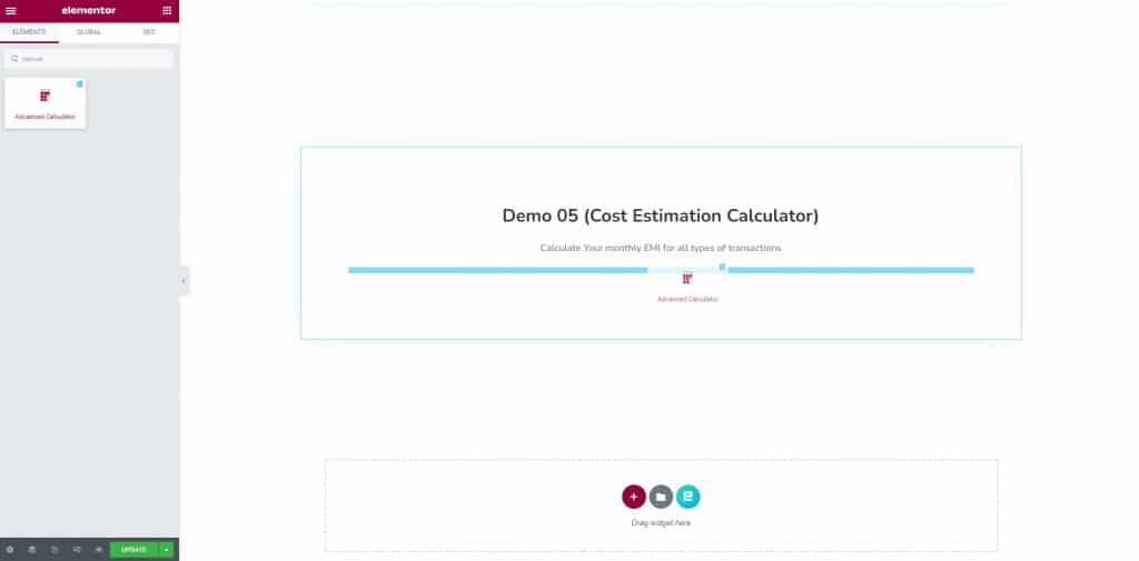 calcolatore della stima dei costi utilizzando Elementor