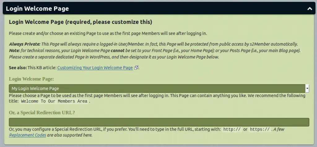 s2Member'da Giriş Hoş Geldiniz Sayfası ayarları
