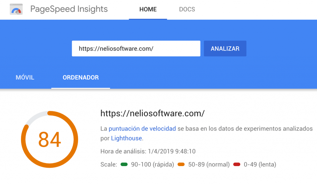 Результаты Google PageSpeed ​​Insights.