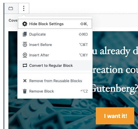 Ubah blok yang digunakan kembali menjadi blok biasa