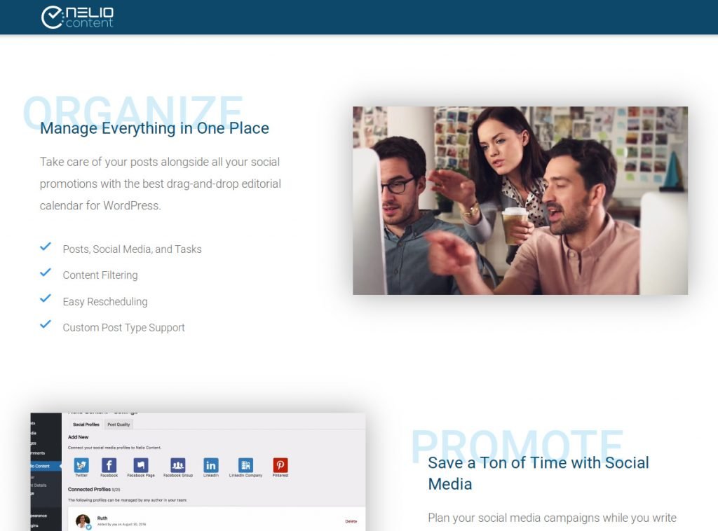 テキストとビデオを組み合わせたNelioコンテンツページ