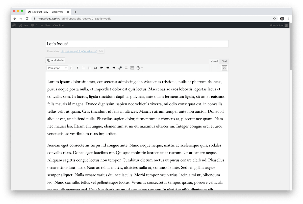 在經典的 WordPress 編輯器中激活寫作模式而不會分心，以獲得更乾淨的界面。