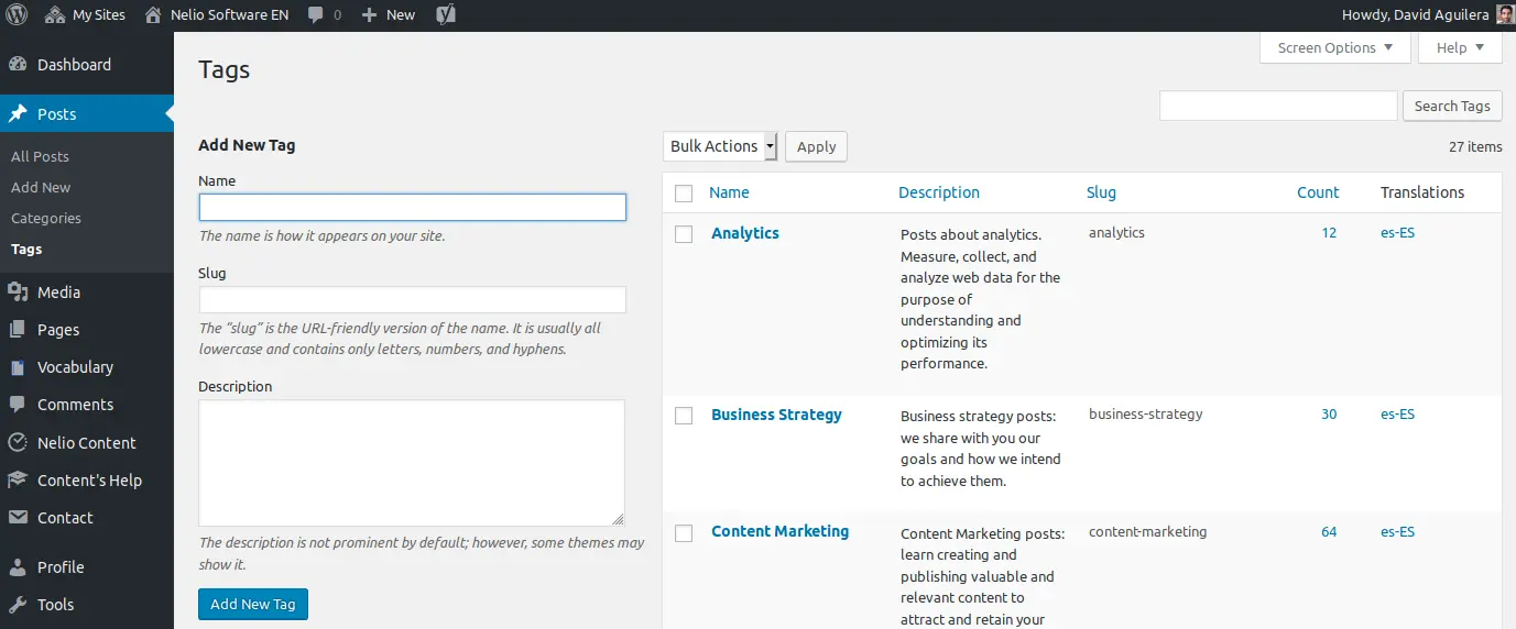 ブログで作成したすべてのタグのリスト