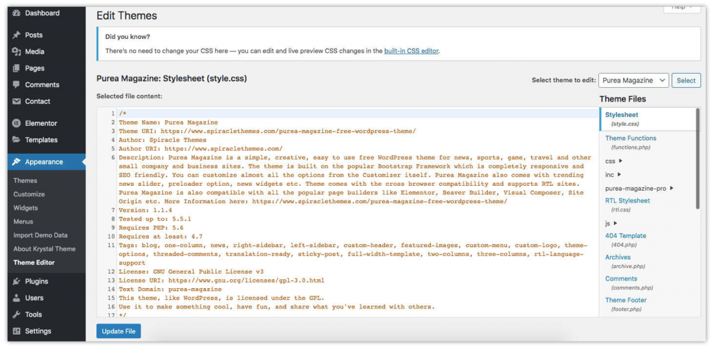 edit stylesheet file on WordPress