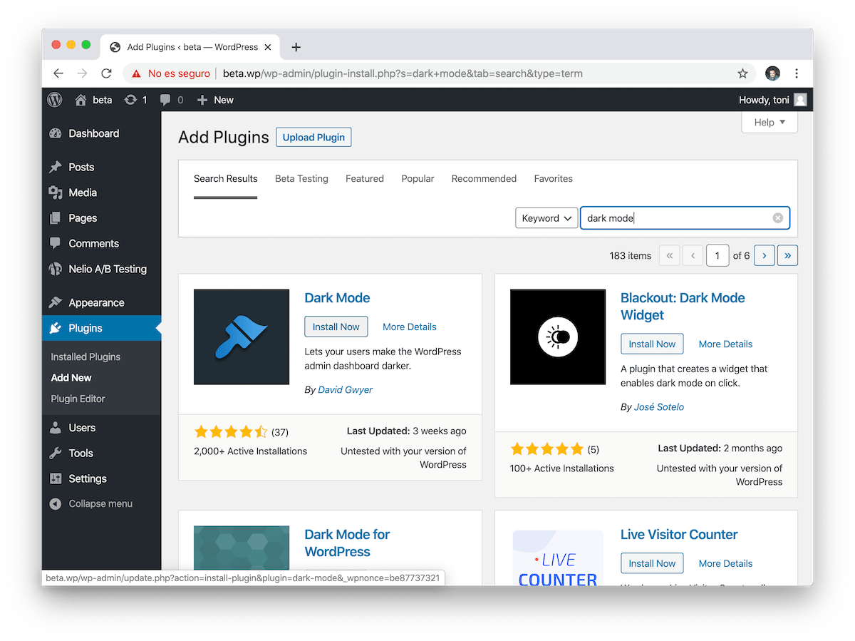 WordPress 데스크탑에서 야간 모드를 활성화하려면 WordPress용 다크 모드 플러그인을 설치하고 활성화하십시오.