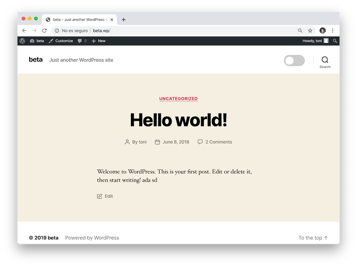 Captura de pantalla de la web con el modo noche desactivado.