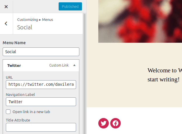 Twenty Twenty 테마의 소셜 메뉴