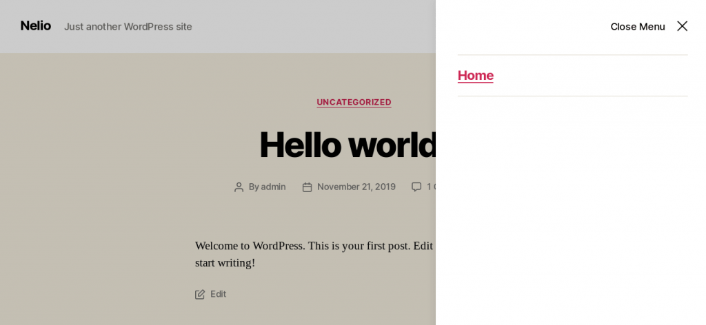 확장된 Twenty Twenty 테마 메뉴
